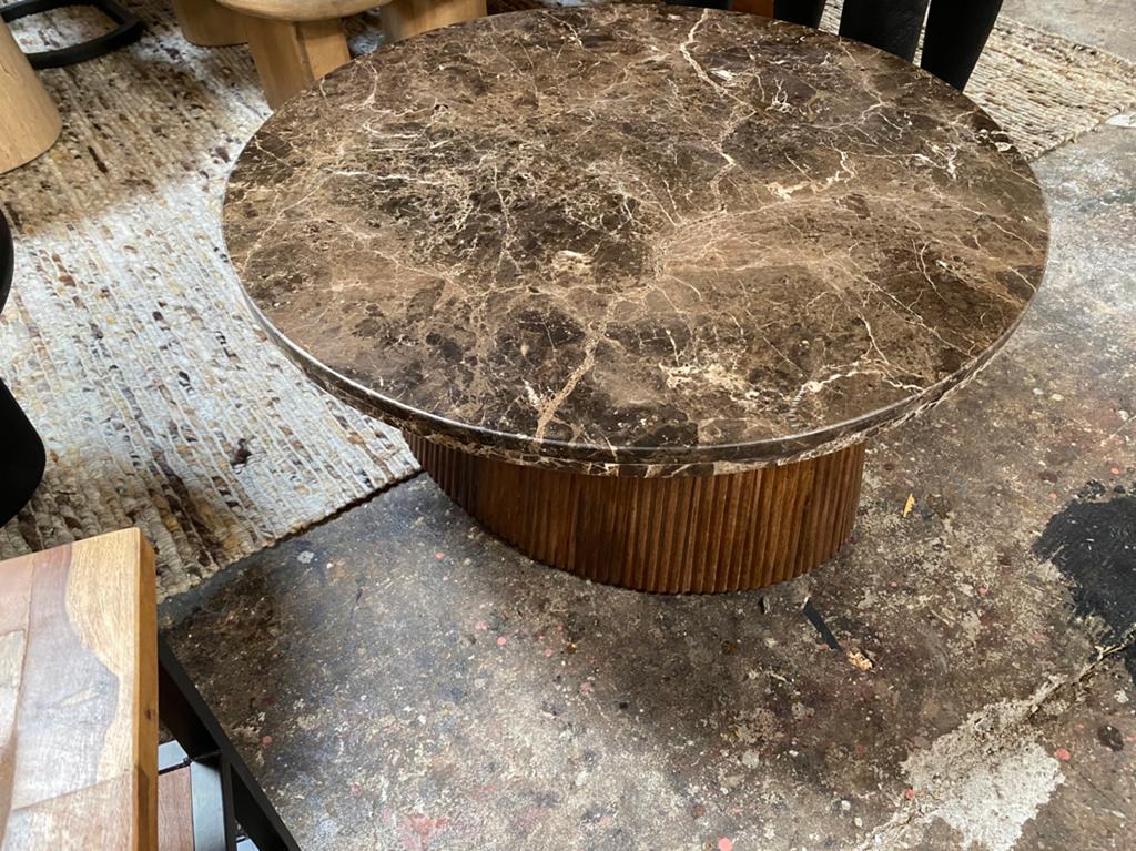 Salontafel bruin marmer met mango houten onderstel 80cm