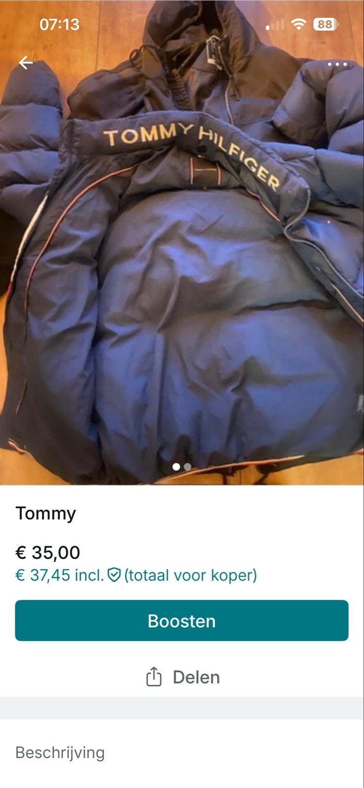 Tommy Hilfiger Winterjas - Donkerblauw, Ophalen of Verzenden, Zo goed als nieuw, Maat 48/50 (M), Blauw