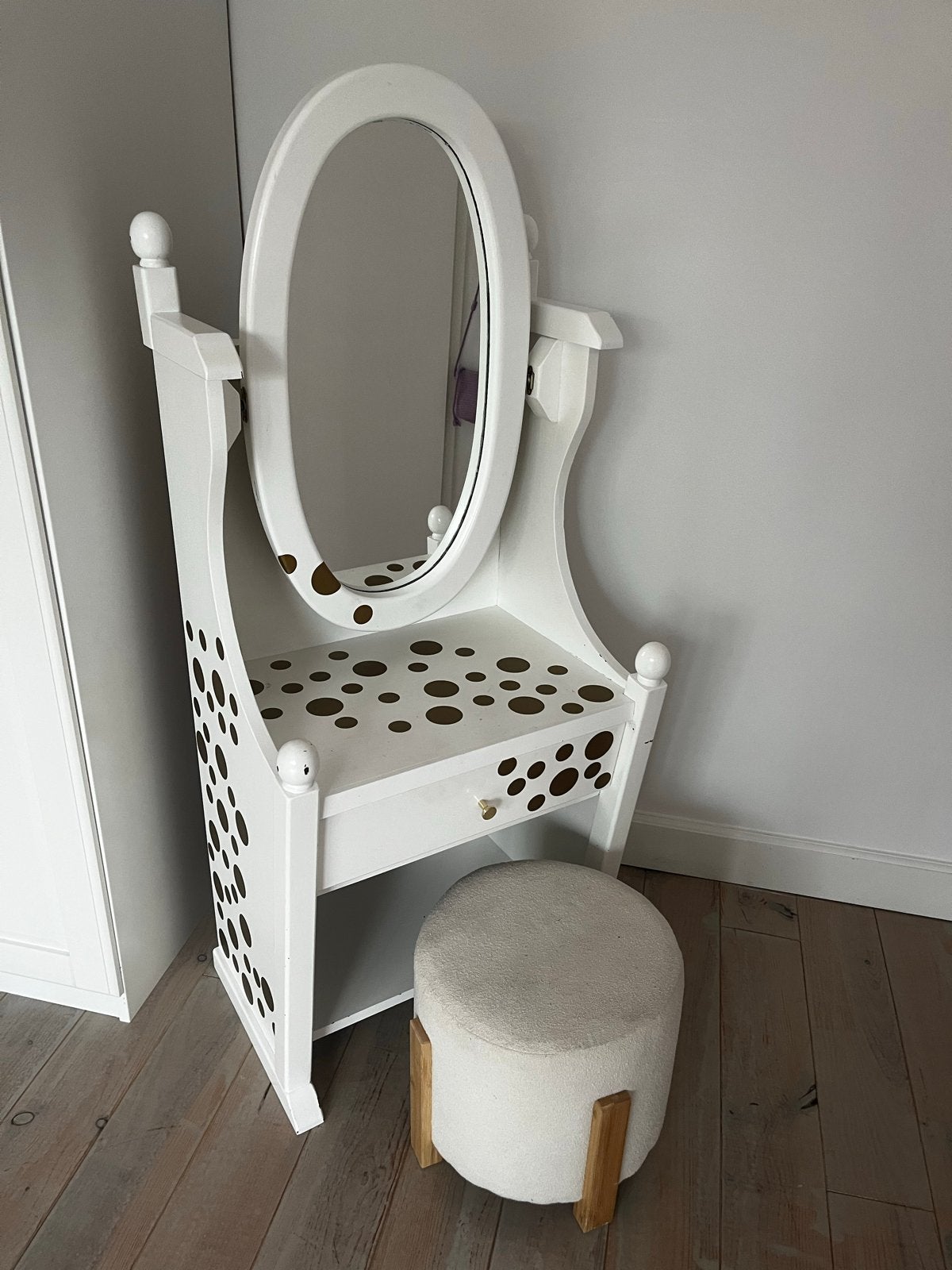 Witte kaptafel met spiegel en krukje - Dalmatiër stippen, Ophalen, Gebruikt, Overige typen