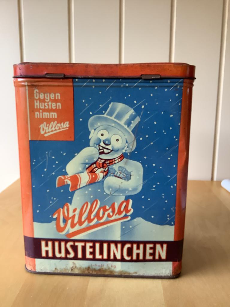 Vintage Villosa Husterlinschen blik - Hoestbonbons, Ophalen of Verzenden, Zo goed als nieuw, Overige, Overige merken