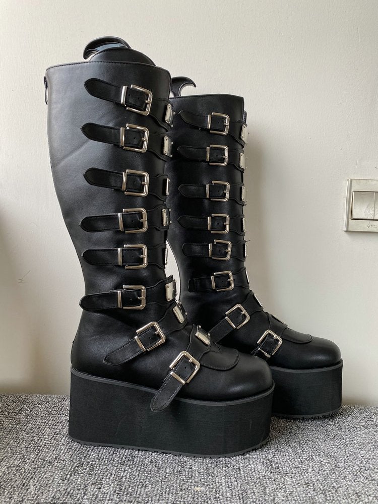 Hoge zwarte platform dames laarzen met gespen / schoenen, Kleding | Dames, Schoenen, Verzenden, Nieuw, Zwart, Hoge laarzen