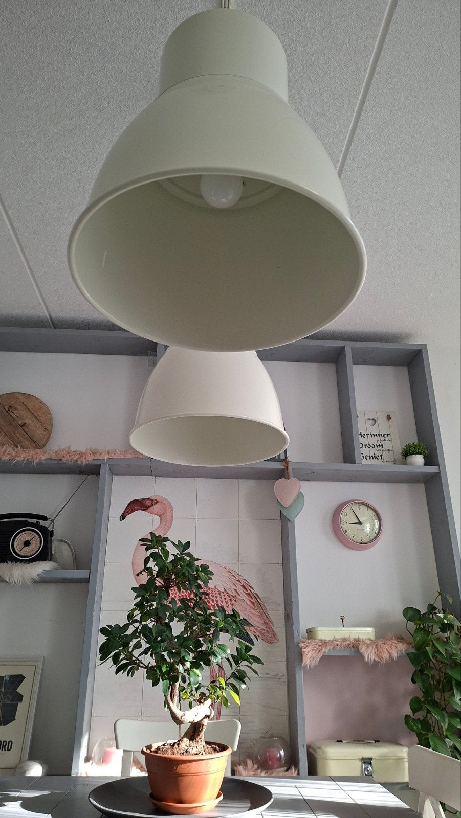 Set van 2 Witte Industriële Hanglampen - E27 Fitting, Ophalen, Gebruikt, E27 (groot), Metaal