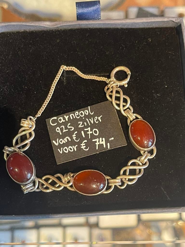 Zilveren armbandje carneool, Antiek en Kunst, Antiek | Goud en Zilver, Ophalen of Verzenden, Zilver