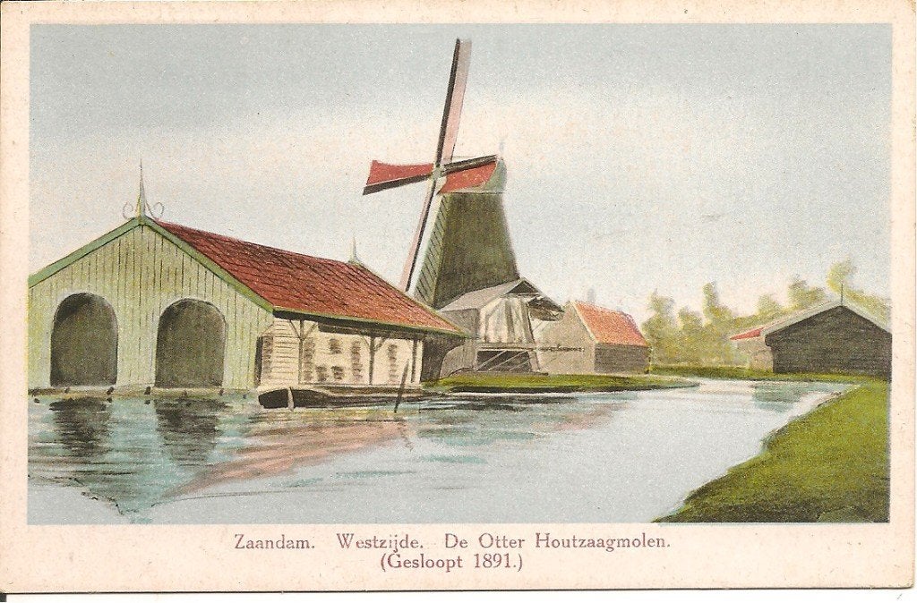 Ansichtkaart Zaandam Westzijde De Otter Houtzaagmolen, Ophalen of Verzenden, 1920 tot 1940, Ongelopen, Noord-Holland