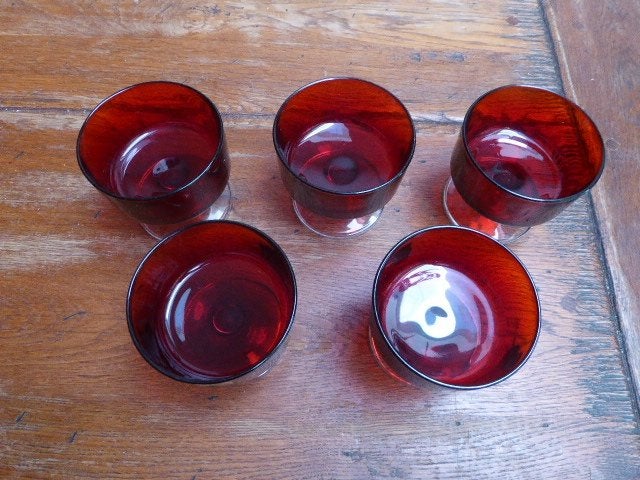 5 robijnrode champagne coupes, Luminarc, Ophalen of Verzenden