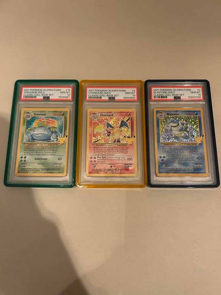 Big 3 PSA 10 set charizard blastoise venusaur celebration, Ophalen of Verzenden, Zo goed als nieuw