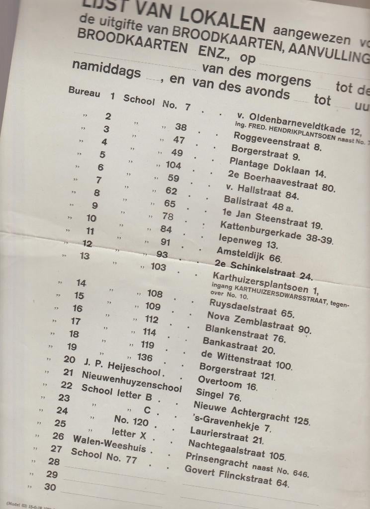 1918 lijst lokalen broodkaarten amsterdam brood brodkaart, Verzamelen, Militaria | Algemeen, Ophalen of Verzenden, Overige soorten