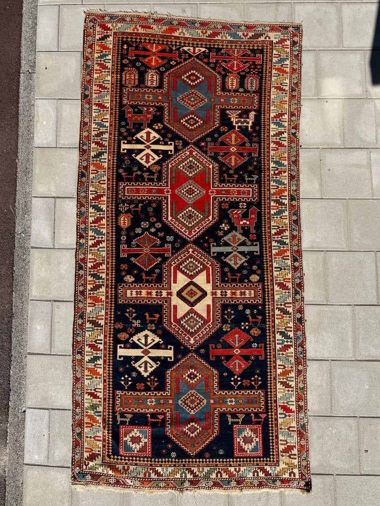 Antieke Shirvan – 270138cm – zeldzame geometrische motieven, Huis en Inrichting, Stoffering | Tapijten en Kleden, Gebruikt, 100 tot 150 cm