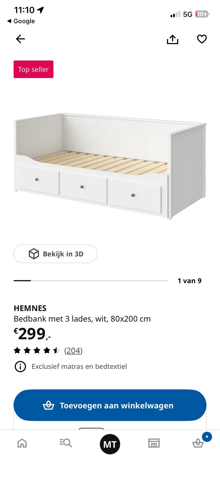 Ikea HEMNES bedbank inclusief 2 matrassen en matrashoes, Ophalen, Gebruikt, Wit, Tweepersoons