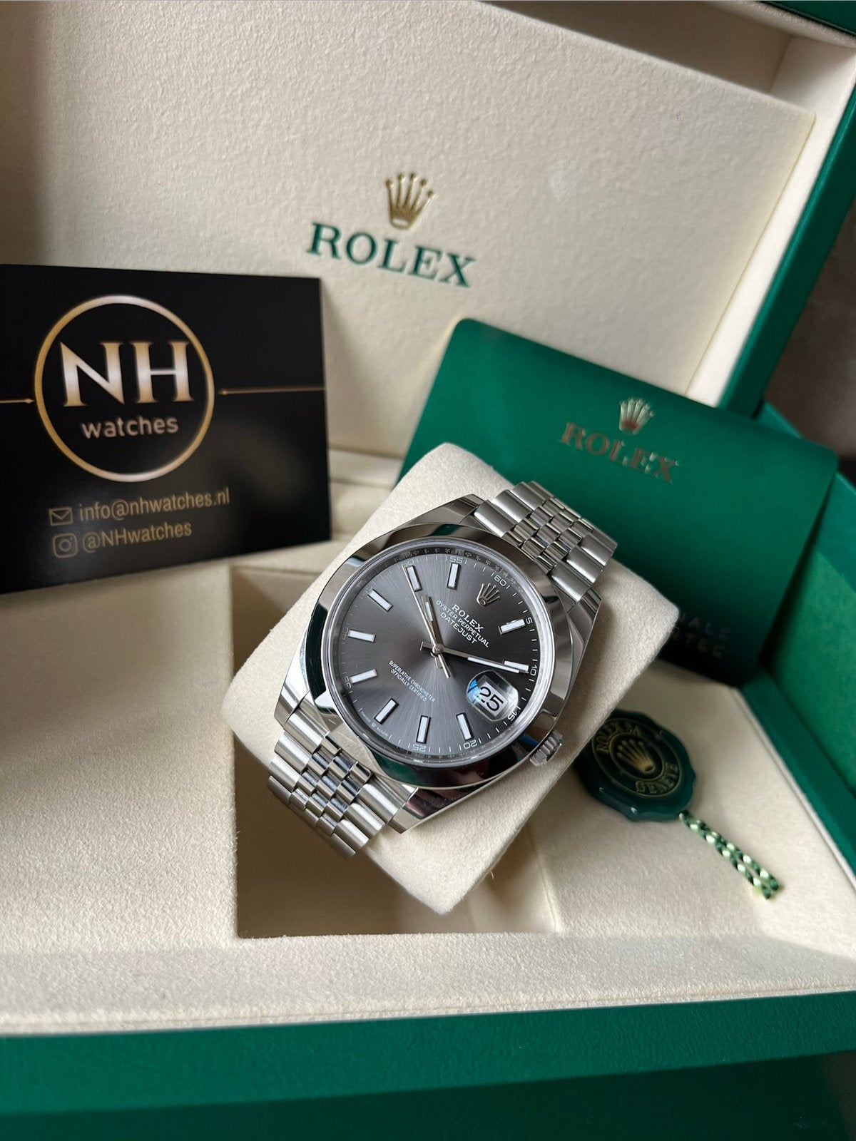 Rolex Datejust 126300 Rhodium 03/2025, Ophalen, Staal, Rolex, Polshorloge