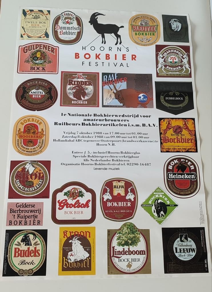Bokbier poster 1988 B.A.V., Verzamelen, Biermerken, Ophalen of Verzenden, Nieuw, Overige merken