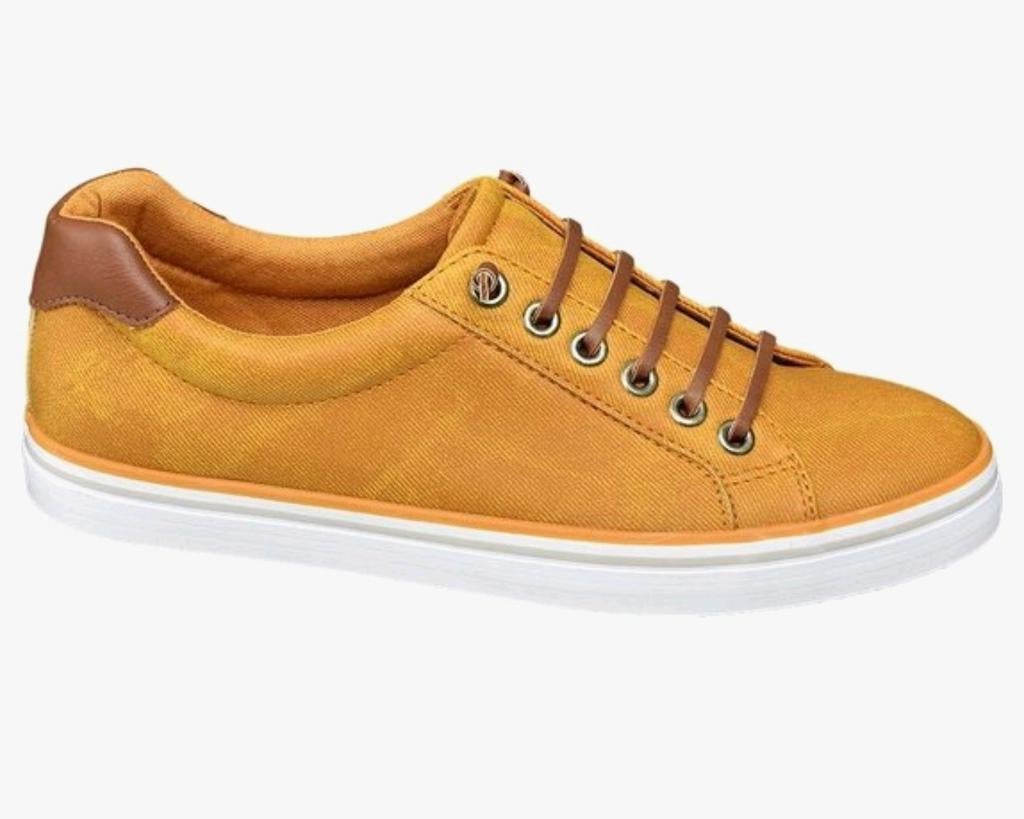 Vty Dames Sneakers - Maat 39 okergeel met cognac veters, Kleding | Dames, Schoenen, Ophalen of Verzenden, Geel, Sneakers of Gympen