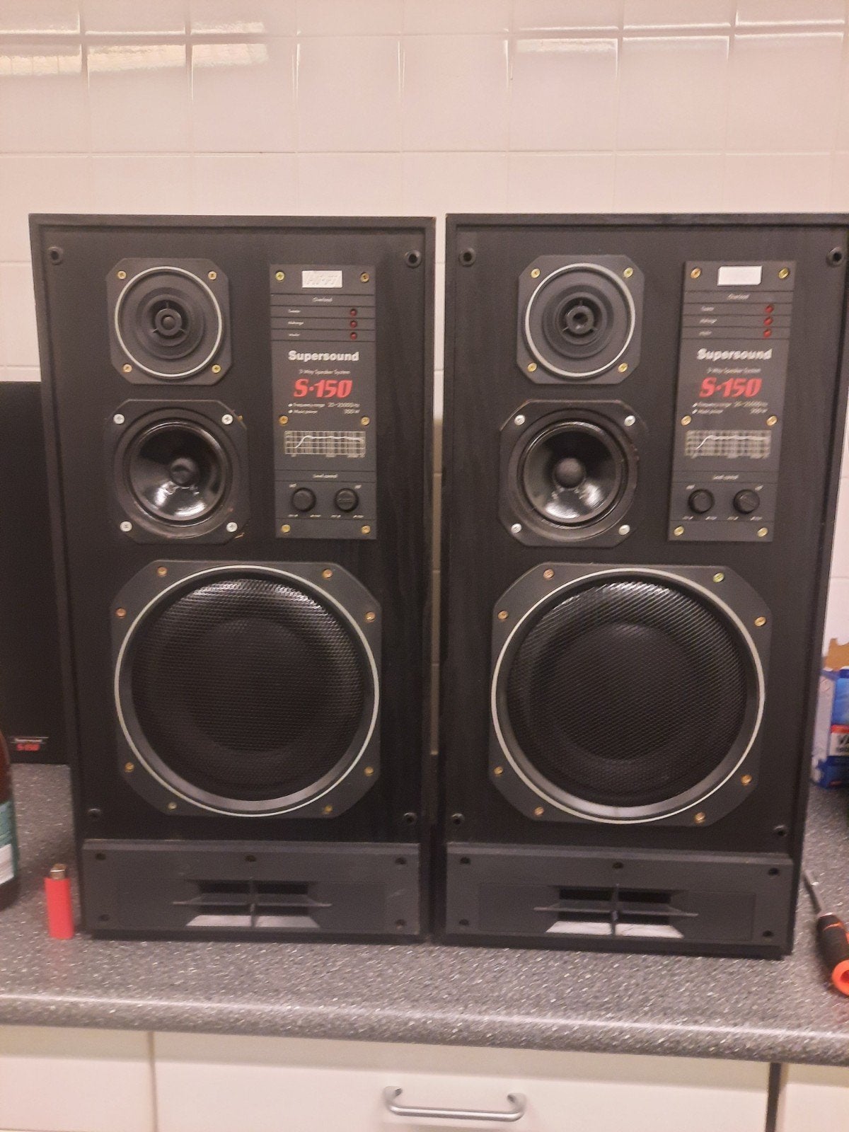 Supersound S-150 3-weg luidsprekersysteem (paar), Stereo speakers, Gebruikt, Ophalen, 150 watt of meer