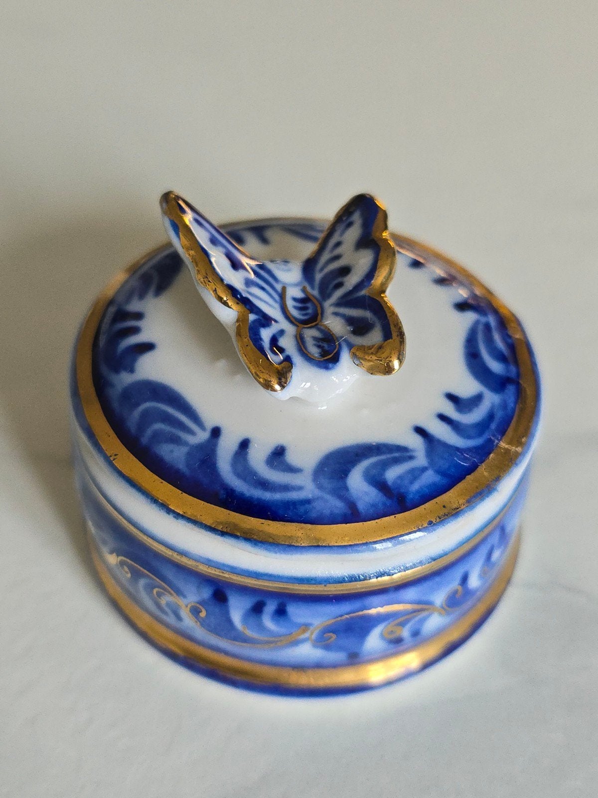 Vintage originele Russisch Gzhel-doosje bijouterie doosje, Ophalen of Verzenden
