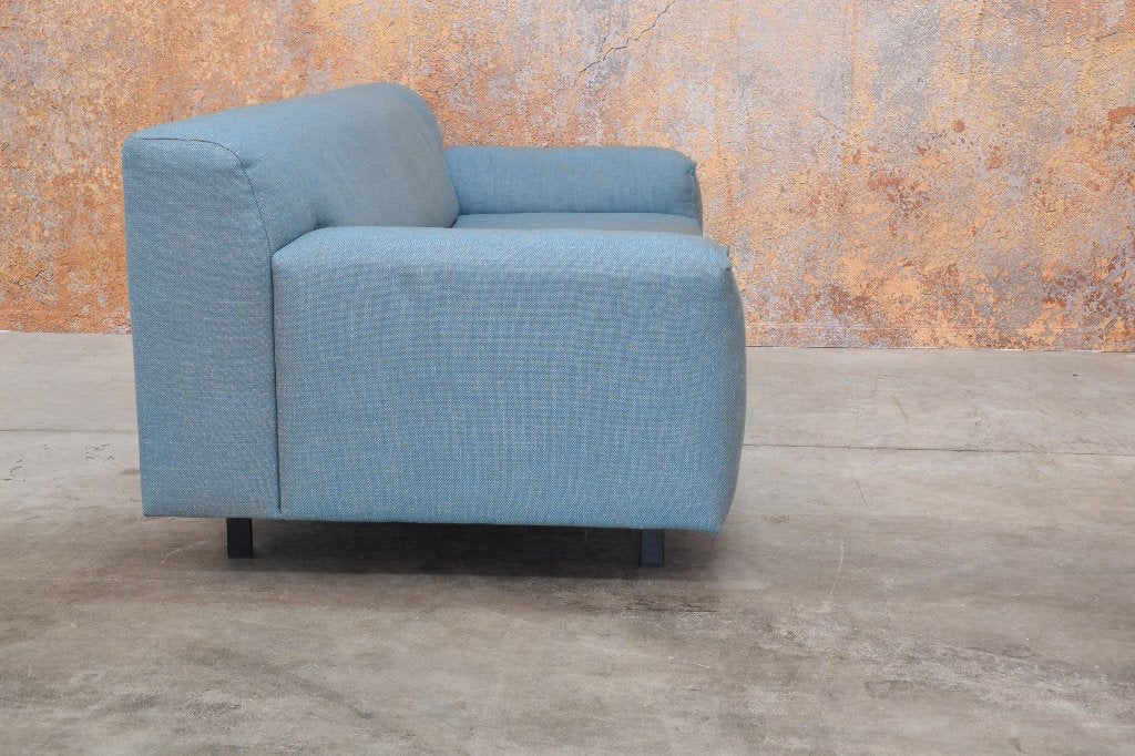 ZGANieuw blauwe stoffen Rolf Benz Grata design bank, Tweepersoons, 75 tot 100 cm, Zo goed als nieuw, Rechte bank