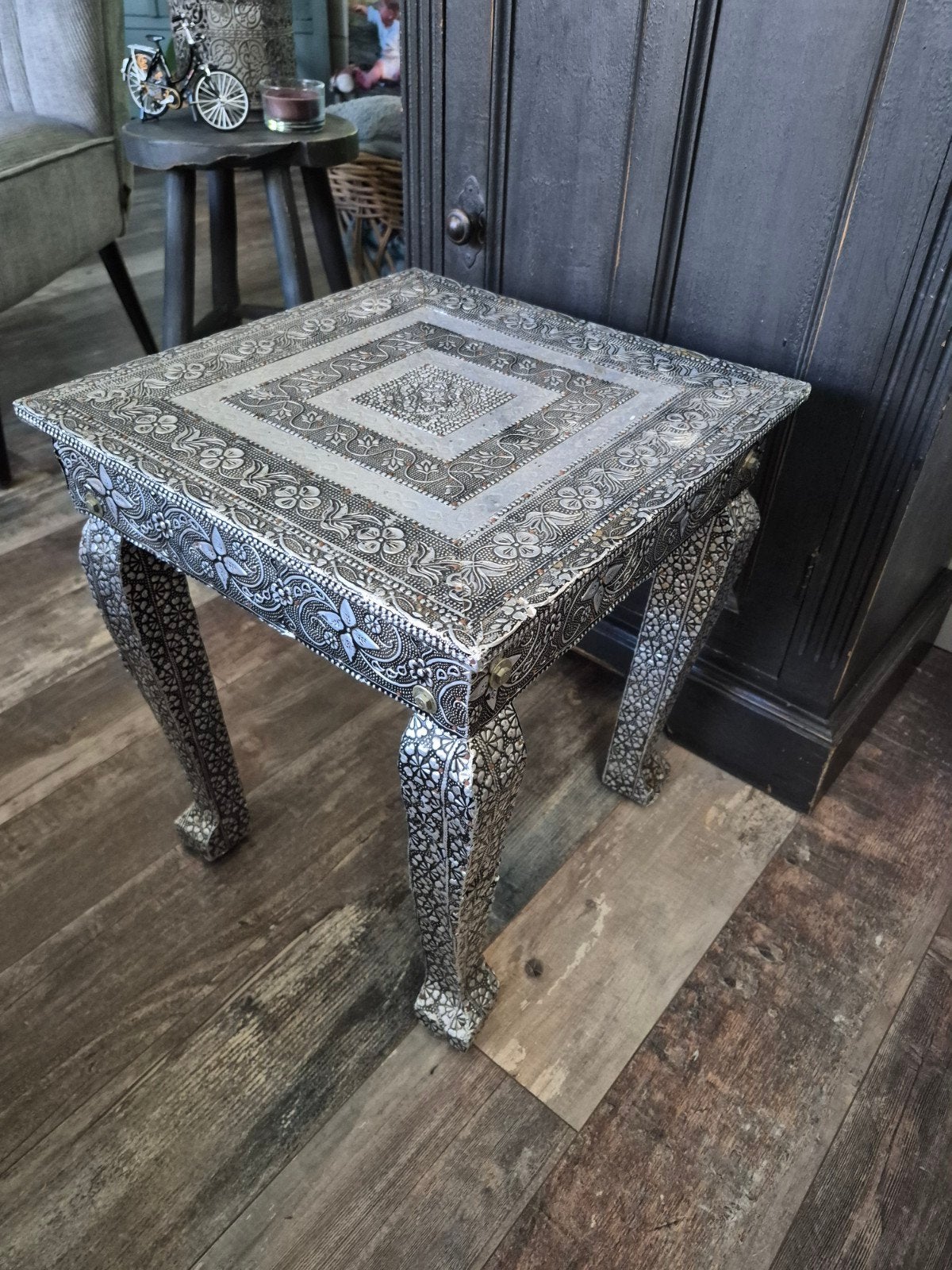 Vintage Indiase Bajot Chowki - Bijzettafel 36x36x40, Ophalen