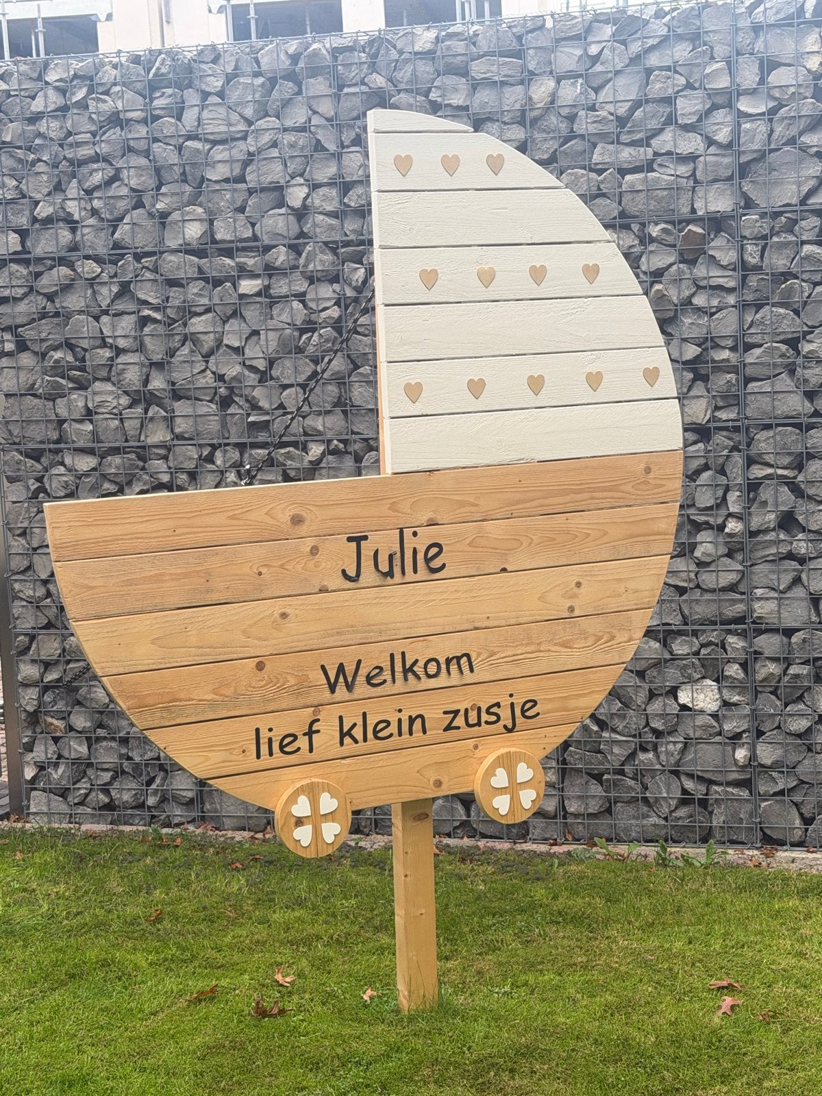 Geboortebord kinderwagen hout, Kinderen en Baby's, Ophalen, Zo goed als nieuw, Geboortebord