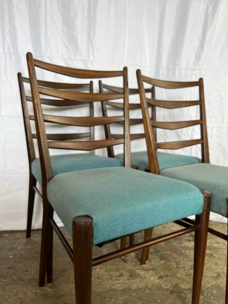 Set van 4 Vintage Stoelen met Blauwe Bekleding, Huis en Inrichting, Ophalen, Gebruikt, Blauw, Vier