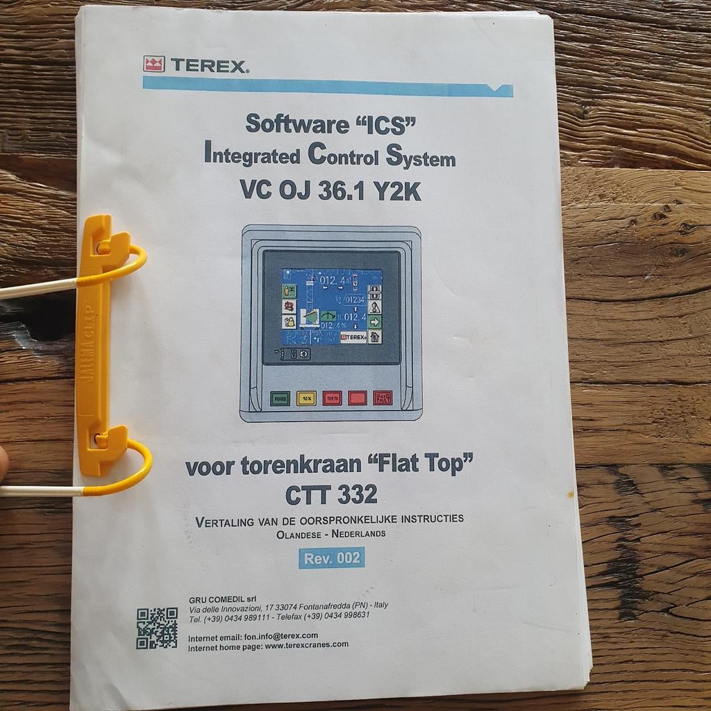 Commedil Terex CCT 332 flat top driversmanual, Ophalen of Verzenden