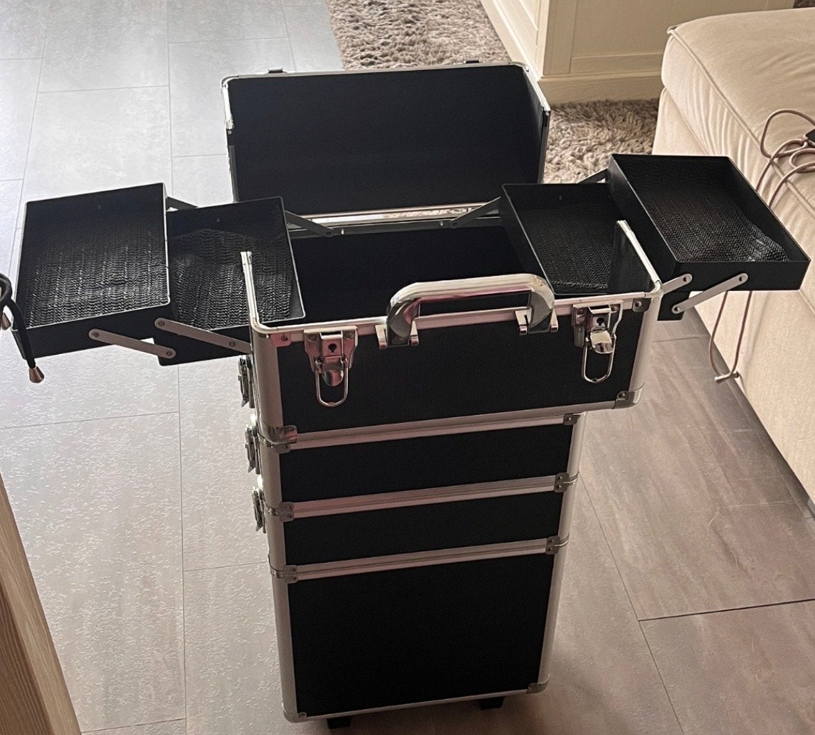 Professionele Make-up Koffer met Lades - Zwart, Sieraden, Tassen en Uiterlijk, Ophalen, Zo goed als nieuw, Zwart, Hardcase