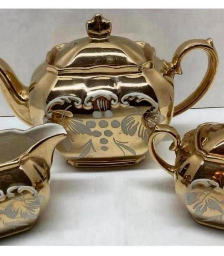 Sadler Gold Lustre 3 delige thee-set 1950 Zeldzaam + theepot, Ophalen of Verzenden
