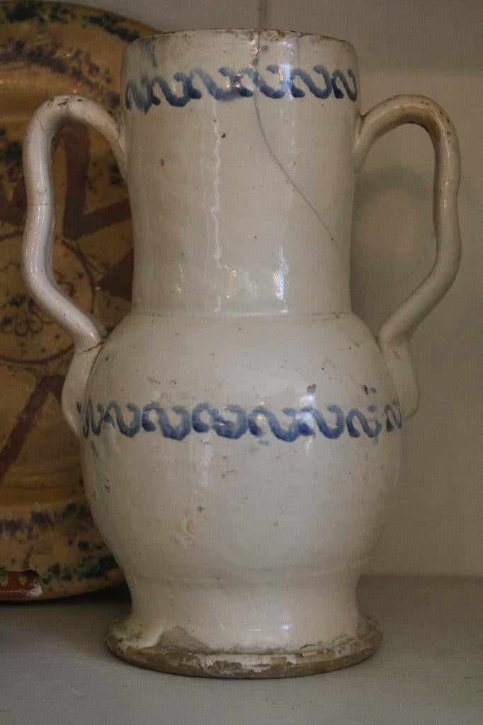 Antieke aardewerk vaas Puglia oren creme blauw 18e eeuw, Antiek en Kunst, Antiek | Keramiek en Aardewerk, Ophalen of Verzenden