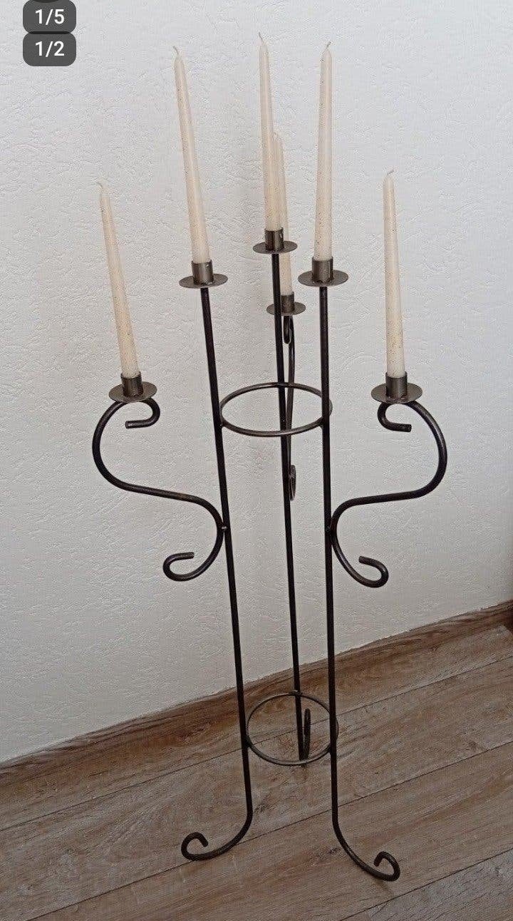 Metalen kandelaar, 128 cm hoog met kaarsen, Ophalen, Zwart, Metaal, Kandelaar