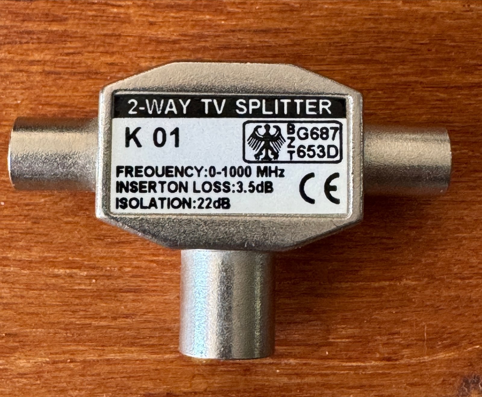 2-Weg TV Splitter K 01 - Frequentie 0-1000 MHz, Ophalen of Verzenden, Gebruikt, Minder dan 2 meter, Coaxiale kabel