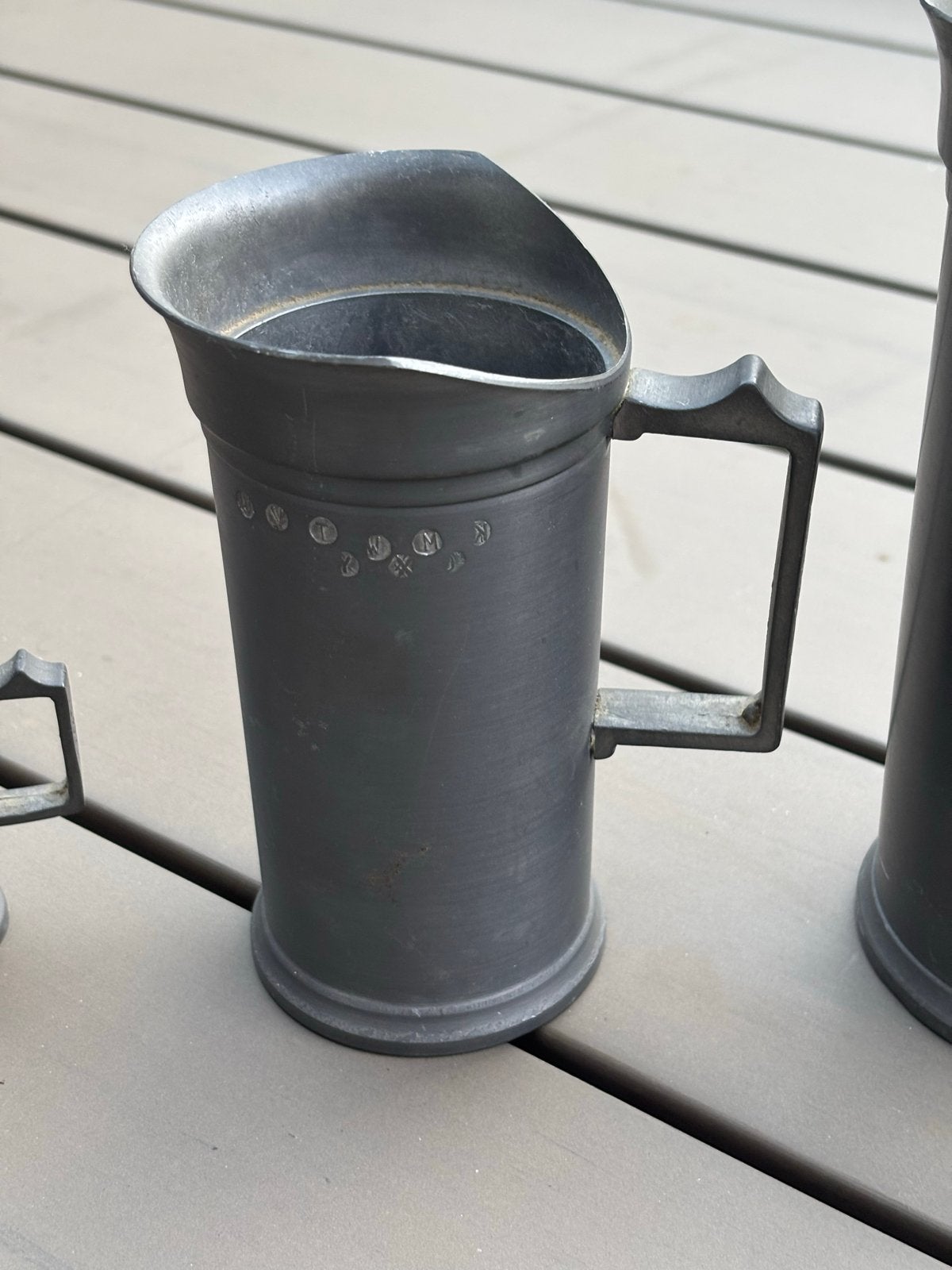 Antieke tinnen Maatbekers - 1L, 1/2L, 1/2DL, Ophalen