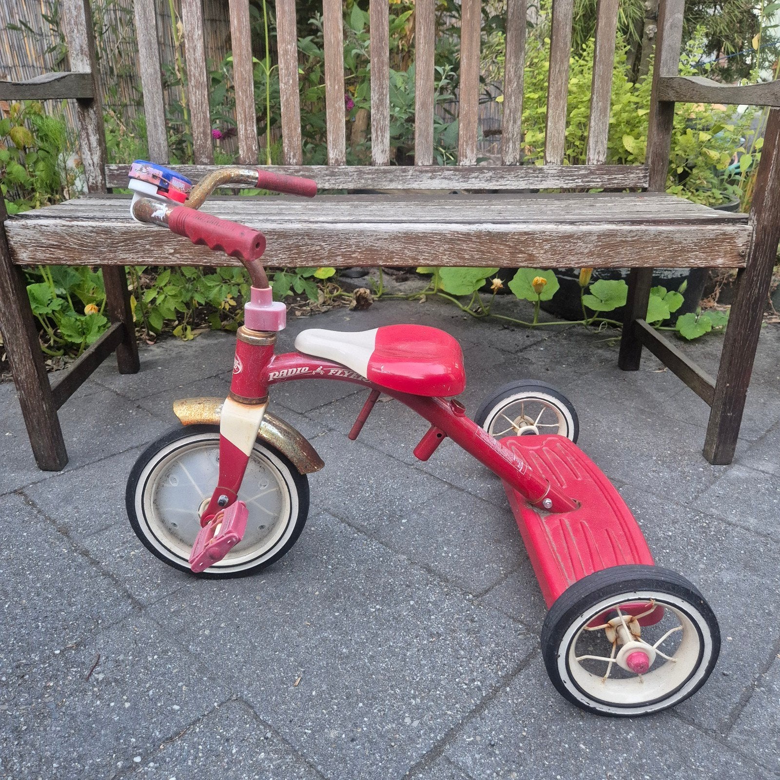 Radio Flyer retro driewieler met duwstang, Ophalen, Gebruikt, Radio Flyer, Duwstang