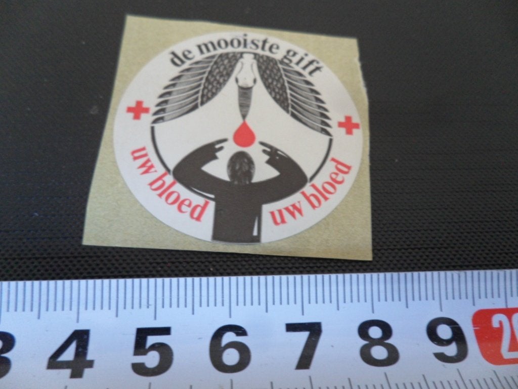 sticker Rode Kruis de mooiste gift Uw Bloed, Ophalen, Zo goed als nieuw