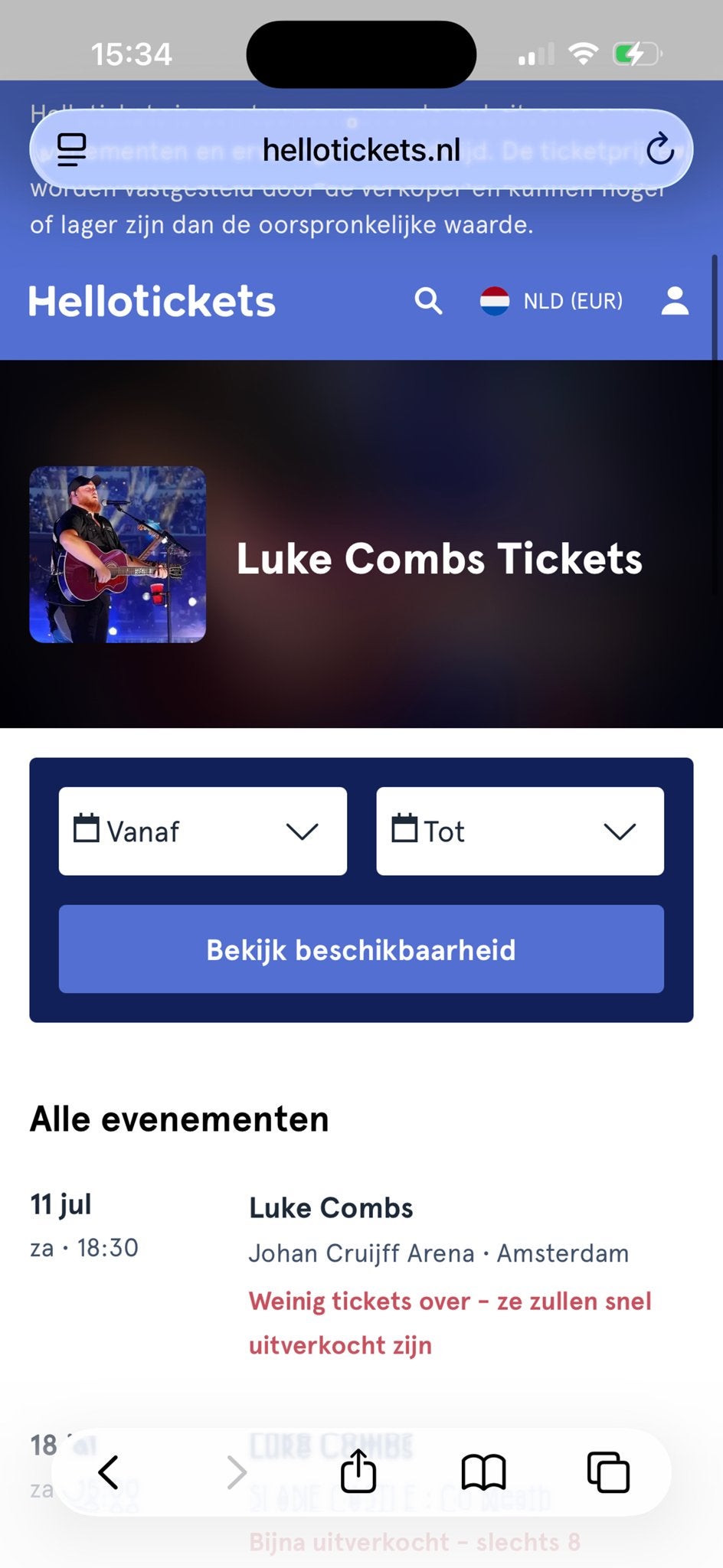 2 x vloertickets Luke Combs, Eén persoon, November