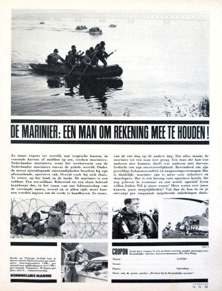 5 vintage advertenties Koninklijke Marine 1966-71 leger, Ophalen of Verzenden, Marine, Nederland, Boek of Tijdschrift