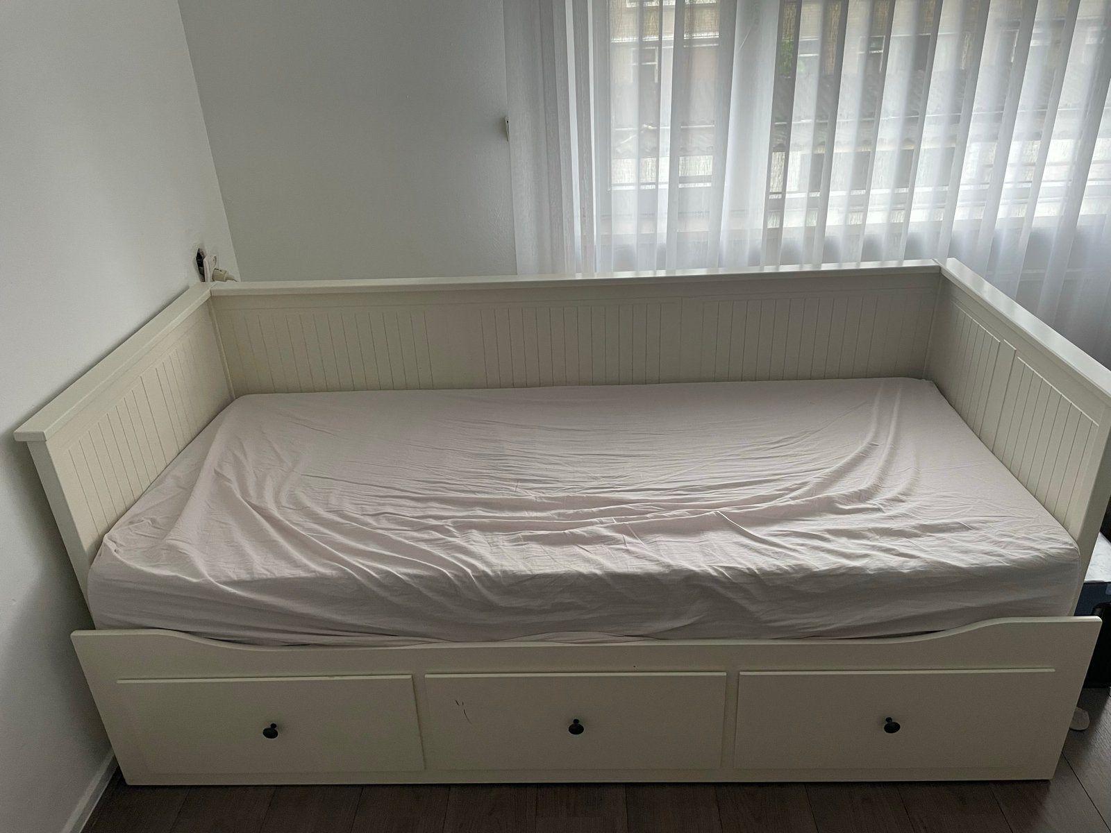IKEA Hemnes Bedbank met 3 lades - Wit, Gebruikt, Wit, Tweepersoons, Ophalen of Verzenden