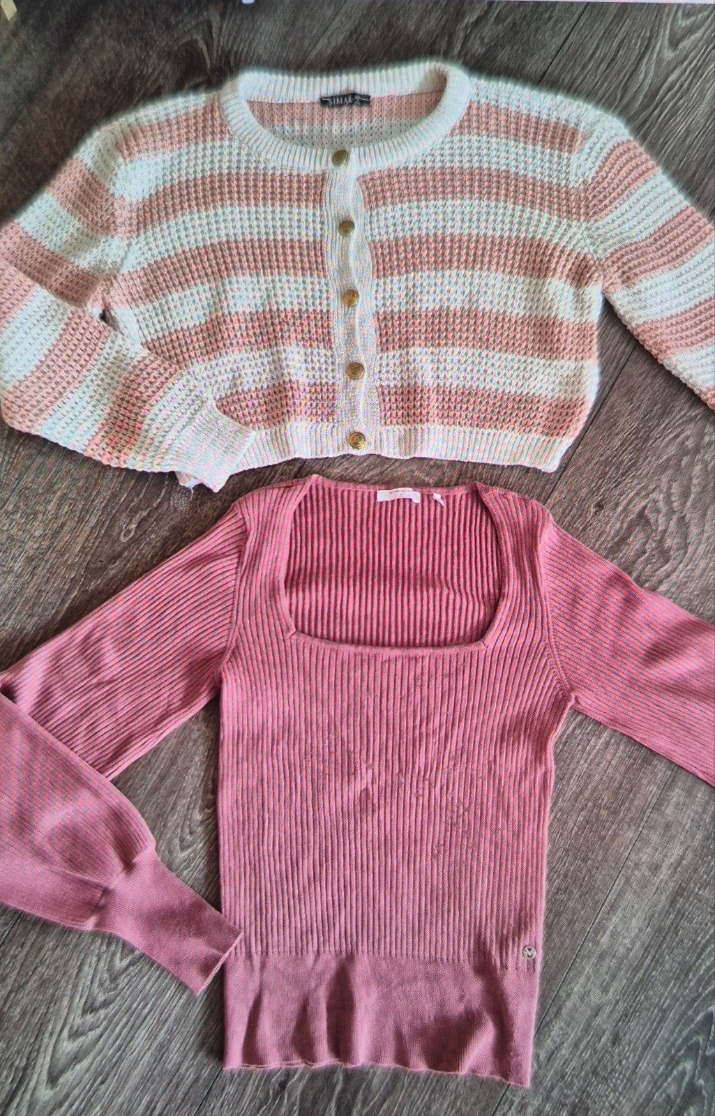 Roze ribgebreide top en gestreept vestje, Maat 38/40 (M), Ophalen of Verzenden, Roze, Gedragen