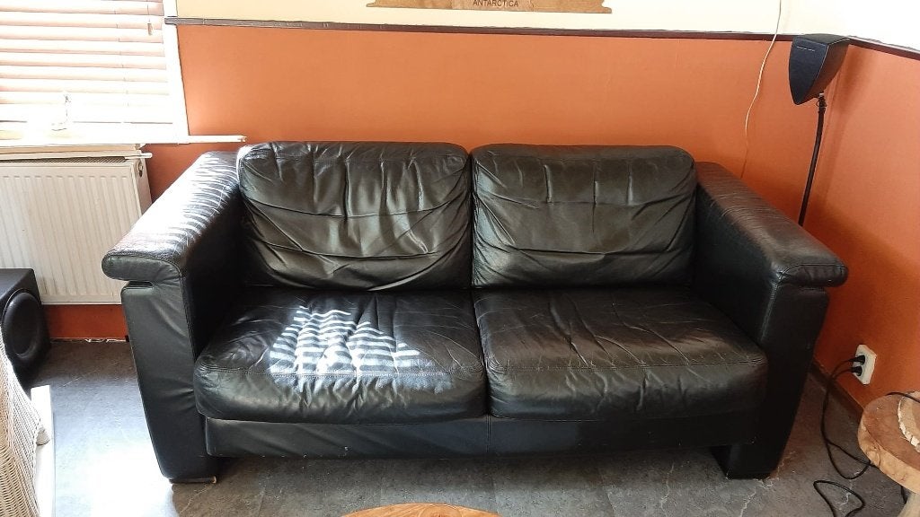 2 zits lederen bankstel van montel., Ophalen, Gebruikt, 75 tot 100 cm, Tweepersoons