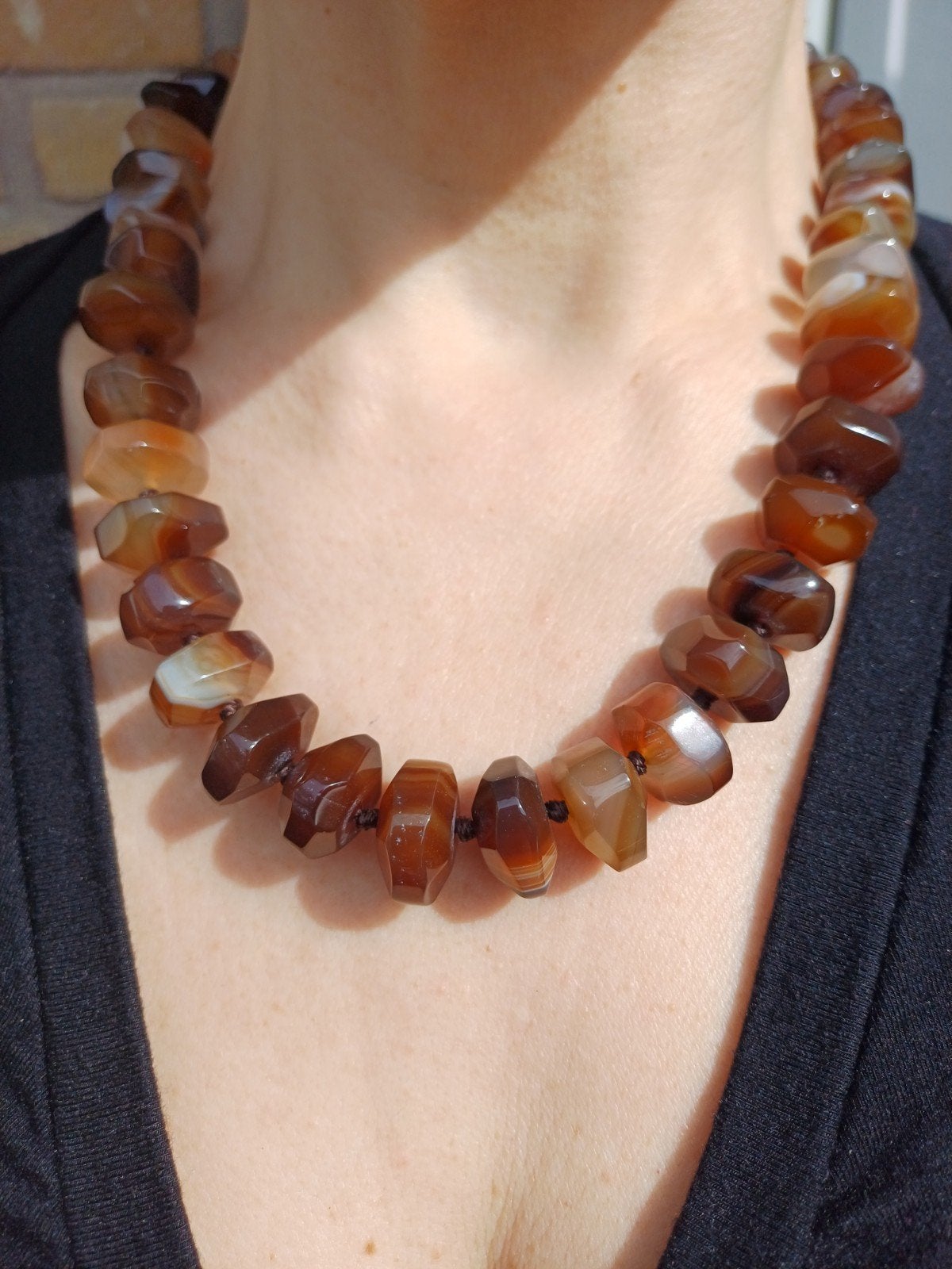 Vanoli collier ketting van geslepen bruine agaat, Daiva1973@hotmail.com, Vanoli, Bruin, Amsterdam