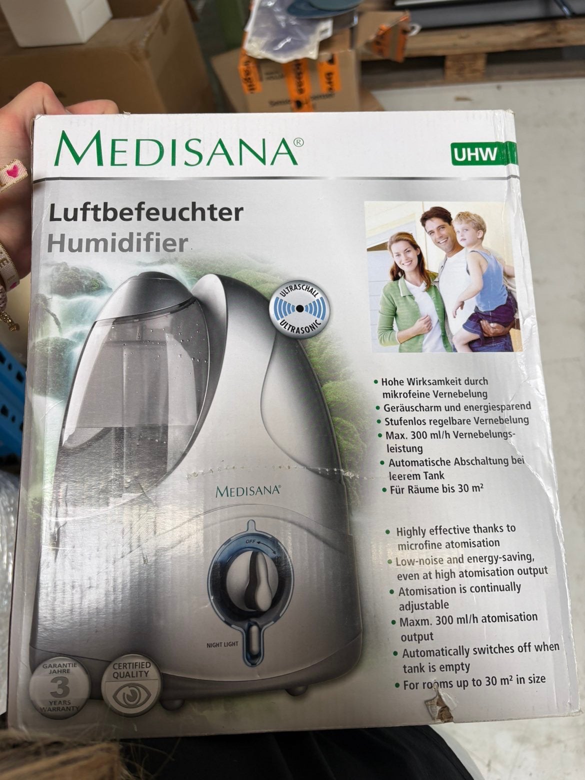 Medisana UHW Luchtbevochtiger – in originele doos, Ophalen of Verzenden, Zo goed als nieuw, Luchtbevochtiger