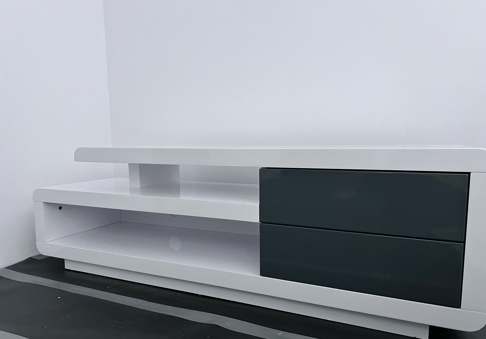 Salontafel en TV-meubel set - Modern wit met grijs, Ophalen, 100 tot 150 cm, Zo goed als nieuw, Minder dan 100 cm