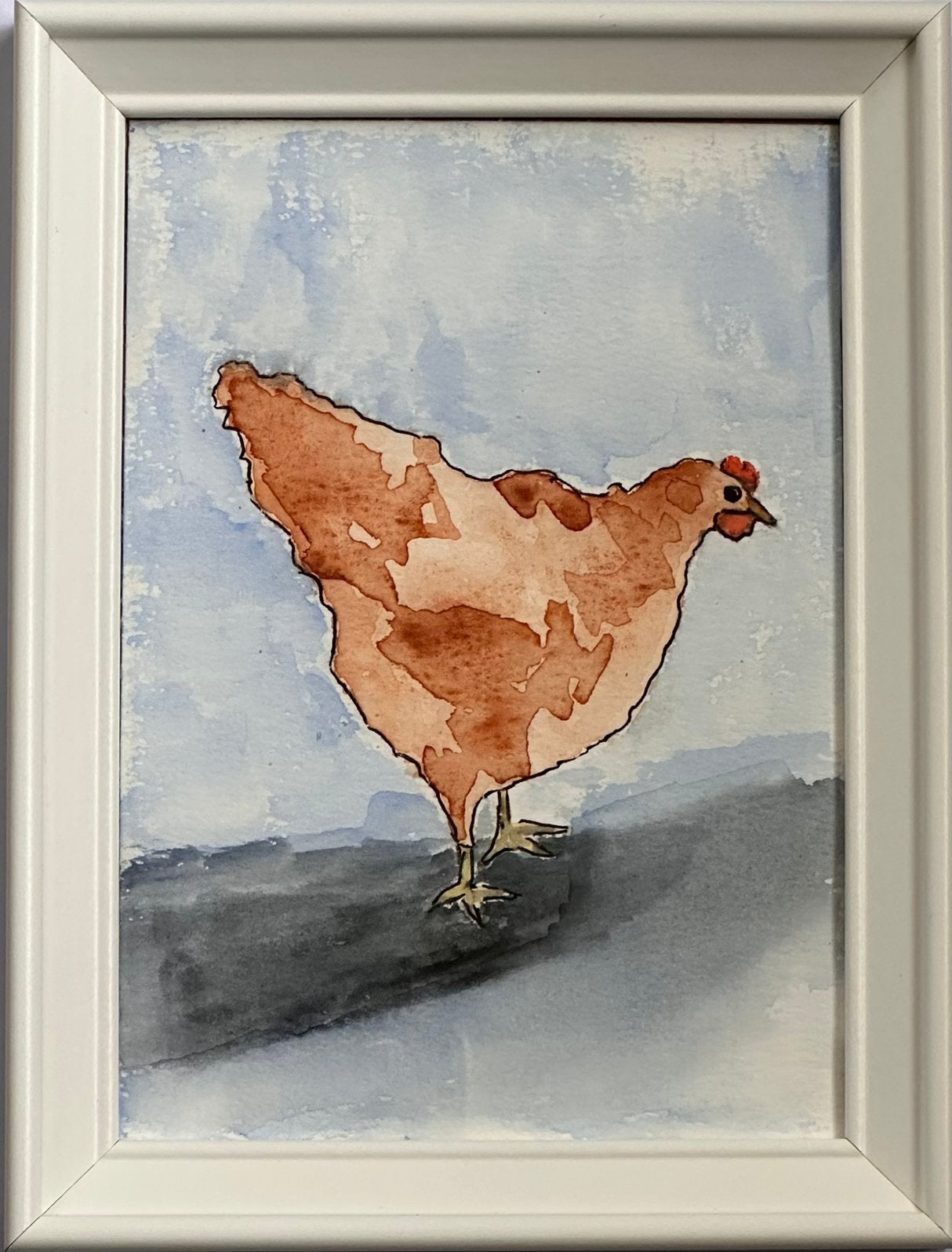 Bruine kip aquarel, Antiek en Kunst, Aquarel, Papier/karton, Ophalen of Verzenden, Dieren