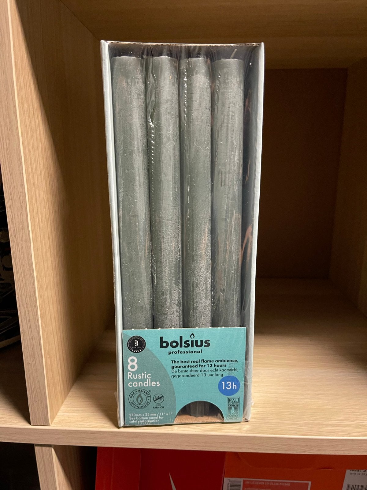 Bolsius Rustieke Kaarsen - 8 stuks, 270mm, 13 uur brandtijd, Overige merken, Ophalen of Verzenden, Grijs, Kaars