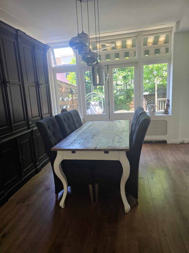 Riviera Maison houten eettafel met sierlijke poten, Huis en Inrichting, Tafels | Eettafels, Ophalen, Landelijk, Rustiek, 50 tot 100 cm