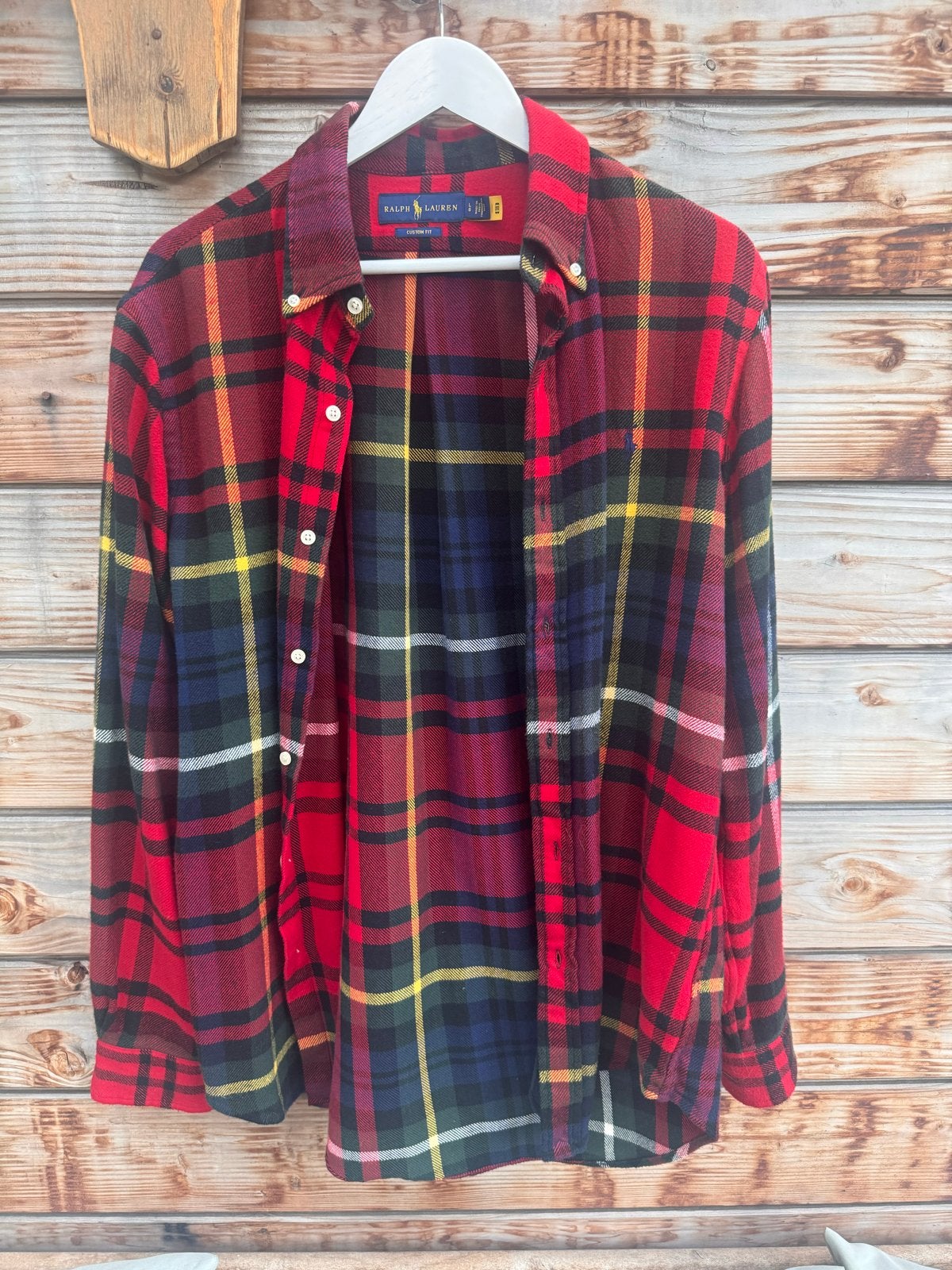 Ralph Lauren Geruit Flanellen Overhemd - Custom Fit, Kleding | Heren, Ophalen of Verzenden, Zo goed als nieuw, Meerkleurig, Halswijdte 41/42 (L)