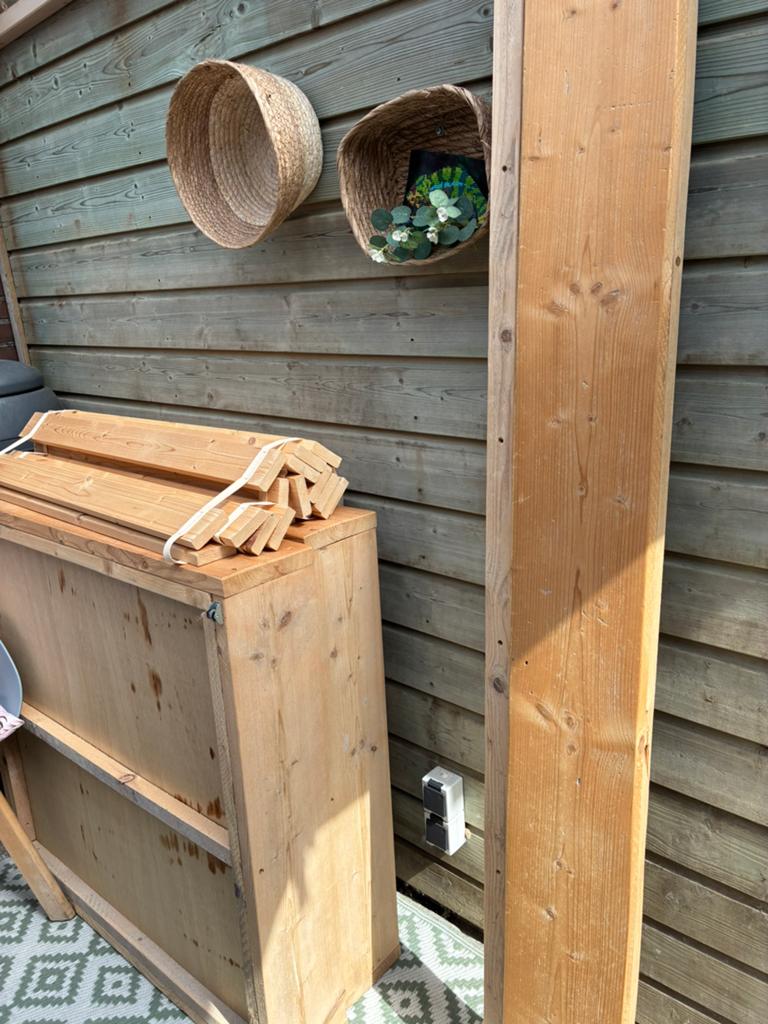Steigerhouten bed met grote lades, Ophalen, Eenpersoons, Steigerhout, 200 cm