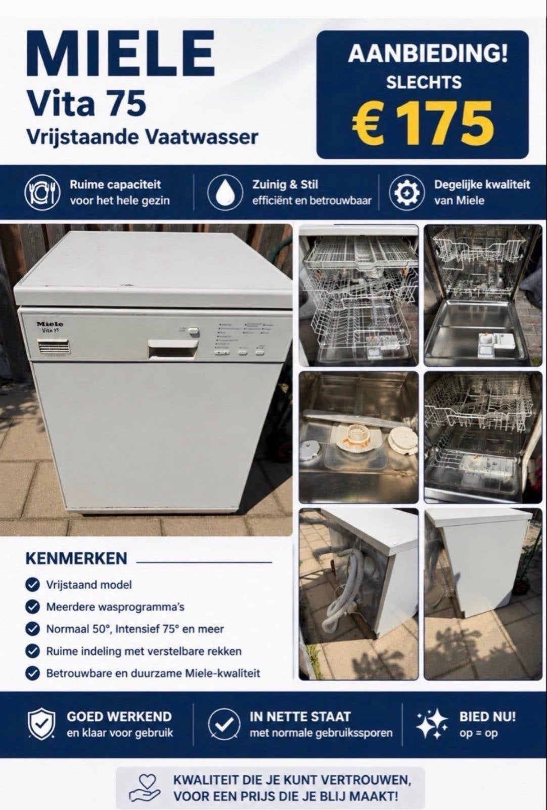 Miele Vita 75 Vrijstaande Vaatwasser - Goed Werkend, Ophalen, Gebruikt, 60 cm of meer, Kort programma