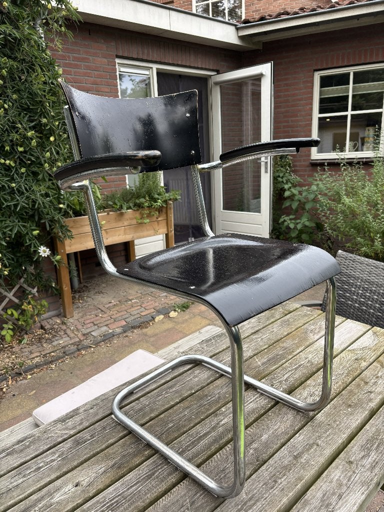 Vintage gebruikte bureaustoel, Huis en Inrichting, Stoelen, Ophalen, Gebruikt, Slede, Zwart