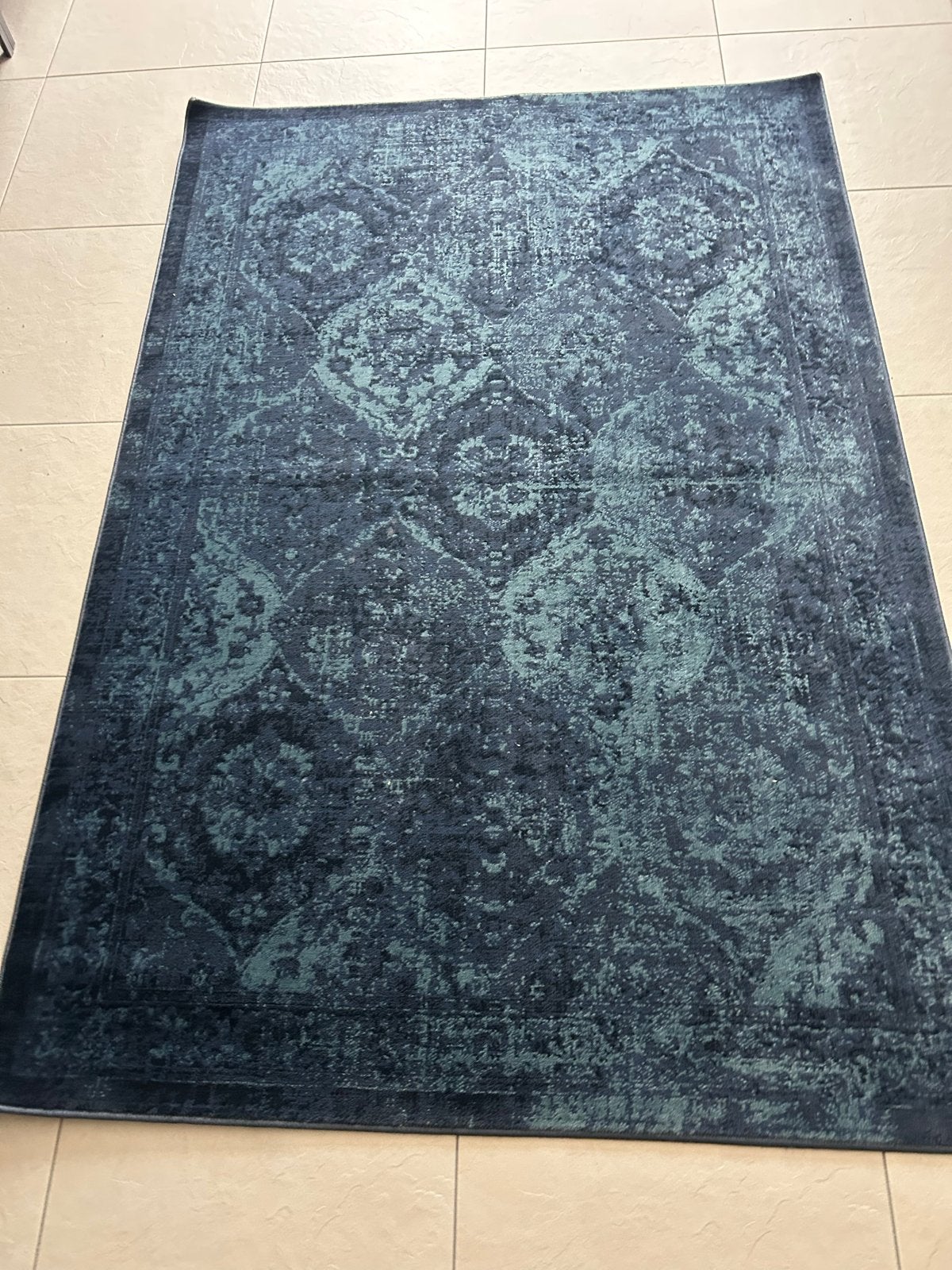 IKEA VONSBÄK Vloerkleed - Blauw/Groen, 133x195 cm, Huis en Inrichting, 100 tot 150 cm, Blauw, Ophalen of Verzenden, Zo goed als nieuw