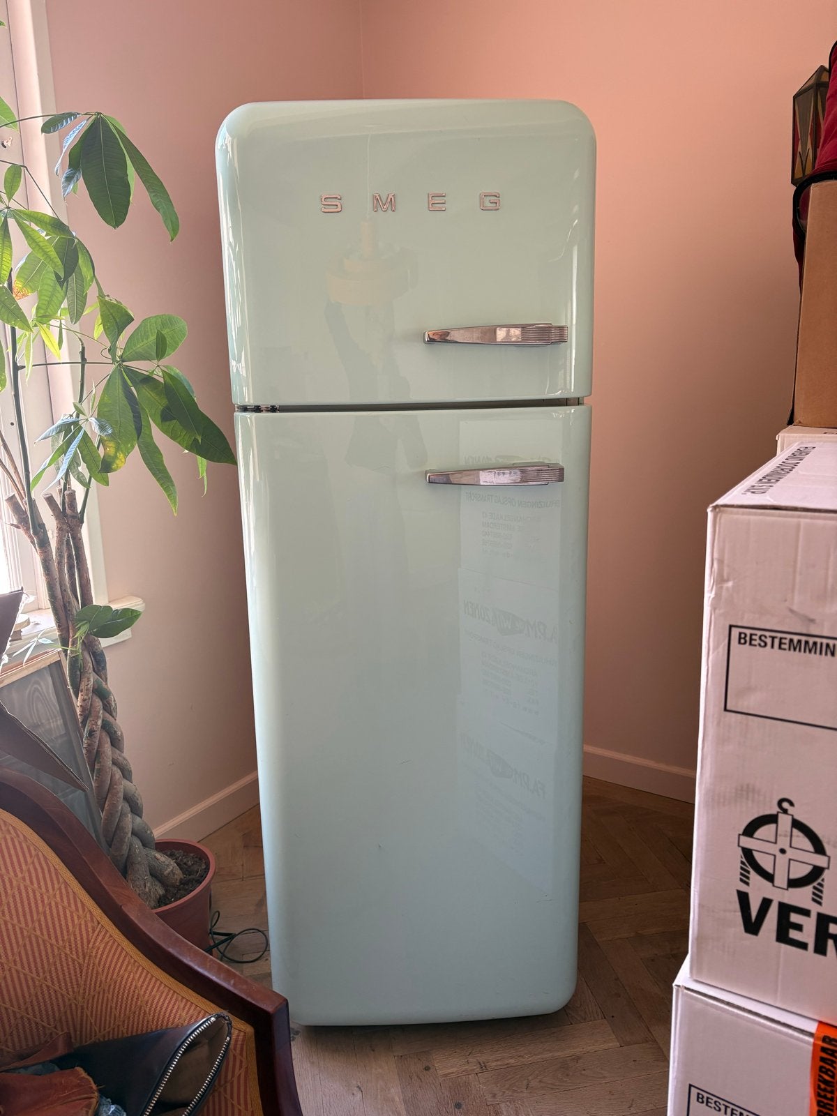 Smeg koelkast watergroen, moet snel weg dus gratis, Ophalen, Gebruikt, 200 liter of meer, 60 cm of meer