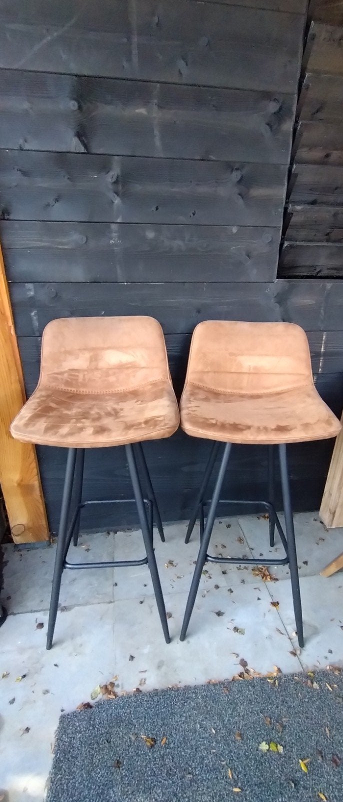 Barkrukken - cognac kleur - set van 2, Ophalen, Gebruikt, Met voetsteun, 60 tot 90 cm