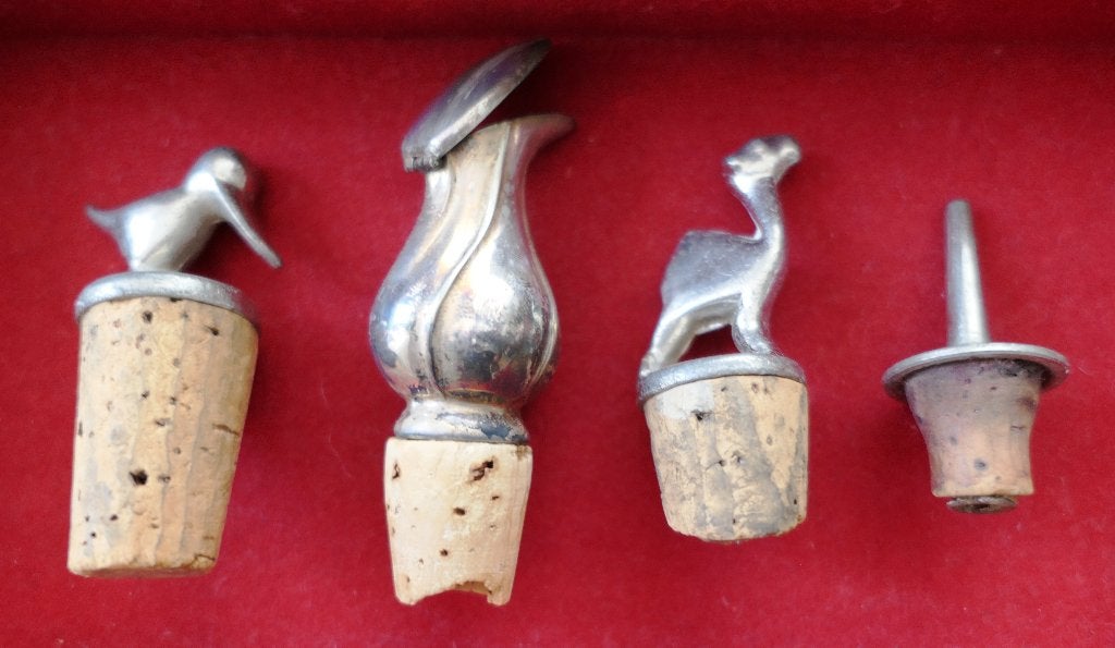 Set van 4 vintage verzilverde flessenstoppers - schenkkurk, Antiek en Kunst, Antiek | Goud en Zilver, Zilver, Ophalen of Verzenden
